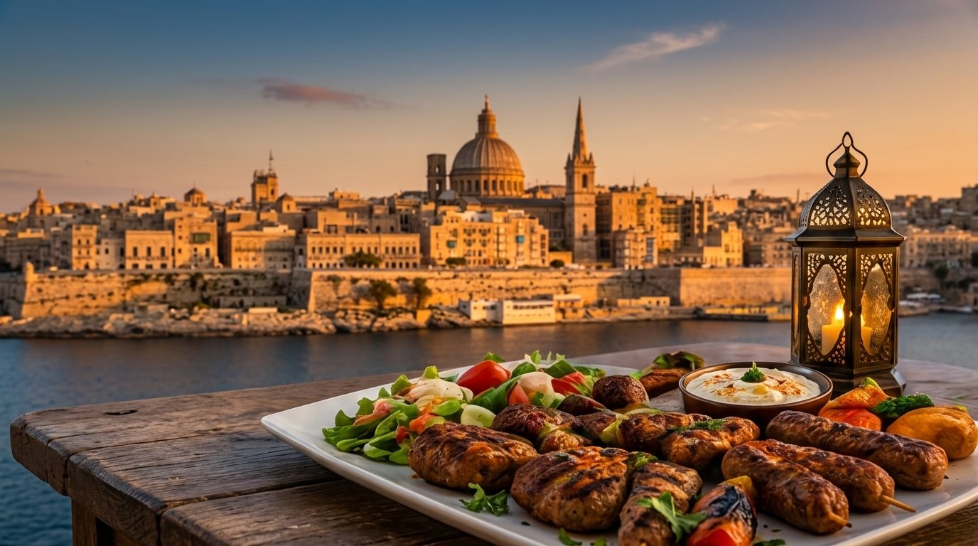 Halal food in Malta — a spread of halal dishes from the island's kitchens