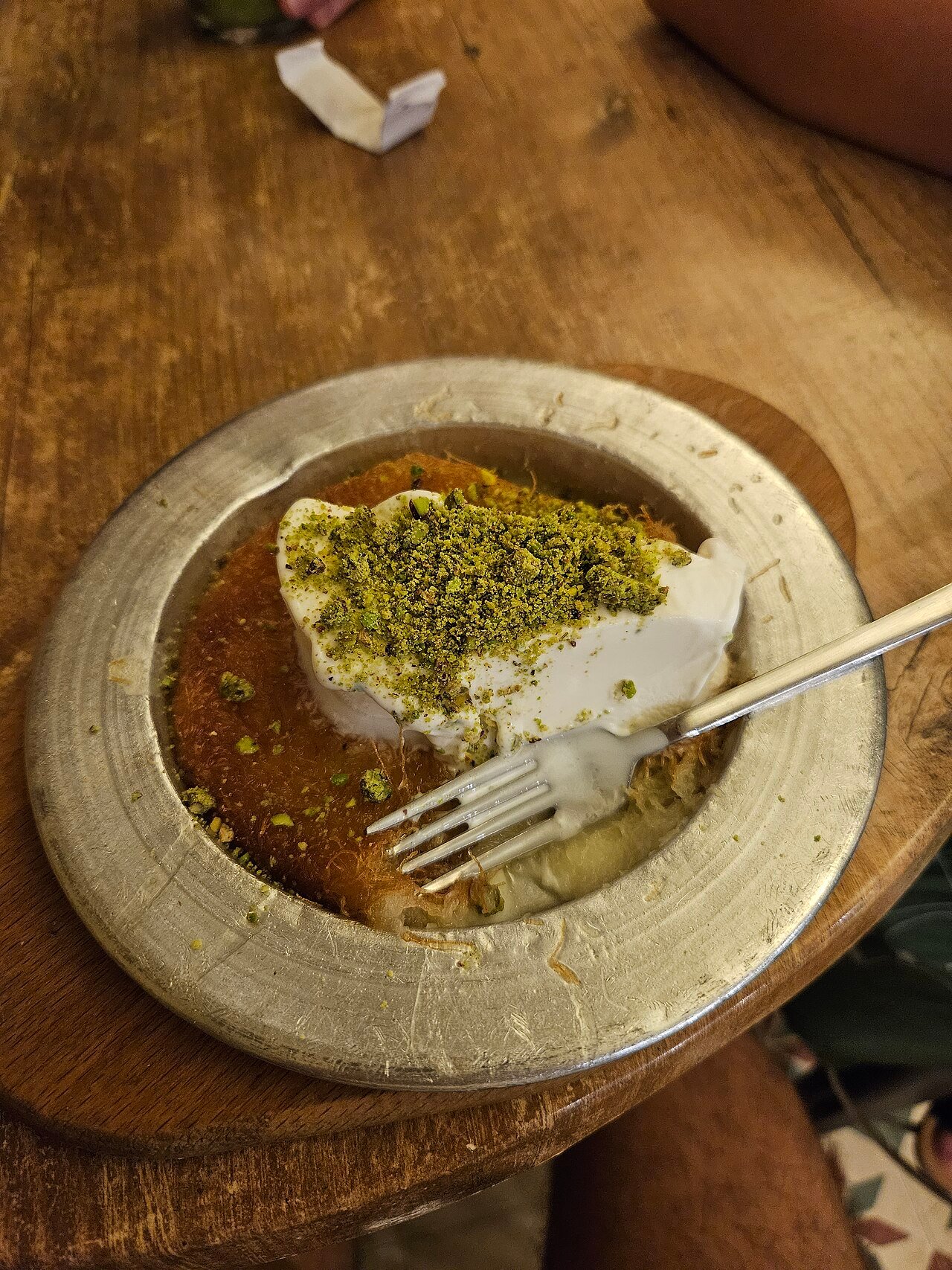 Kunafa — warm shredded pastry with cheese and pistachio, halal dessert Malta