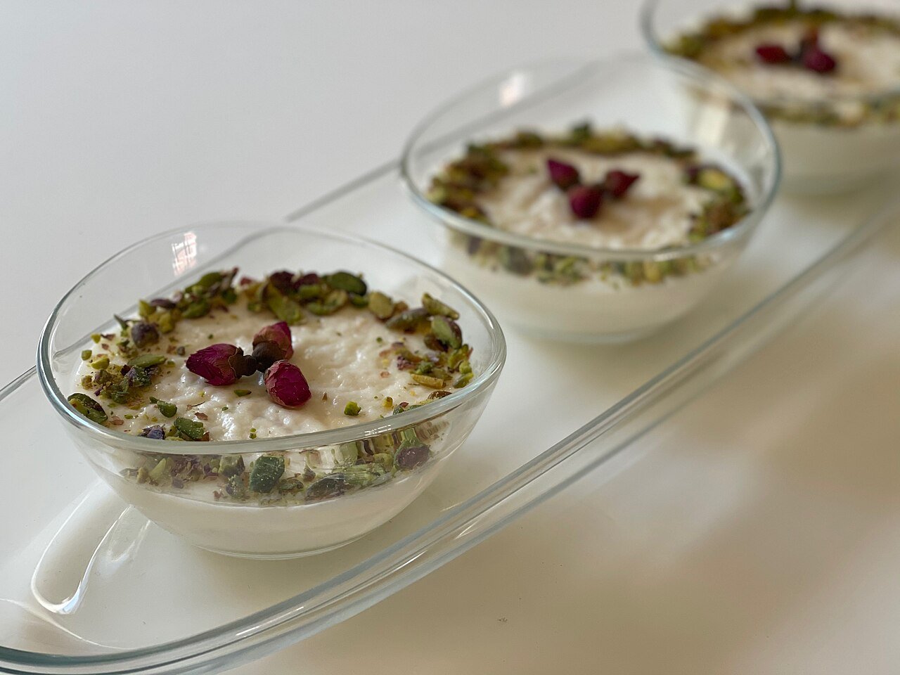 Muhallabia — silky Arabic milk pudding with rose water and pistachio