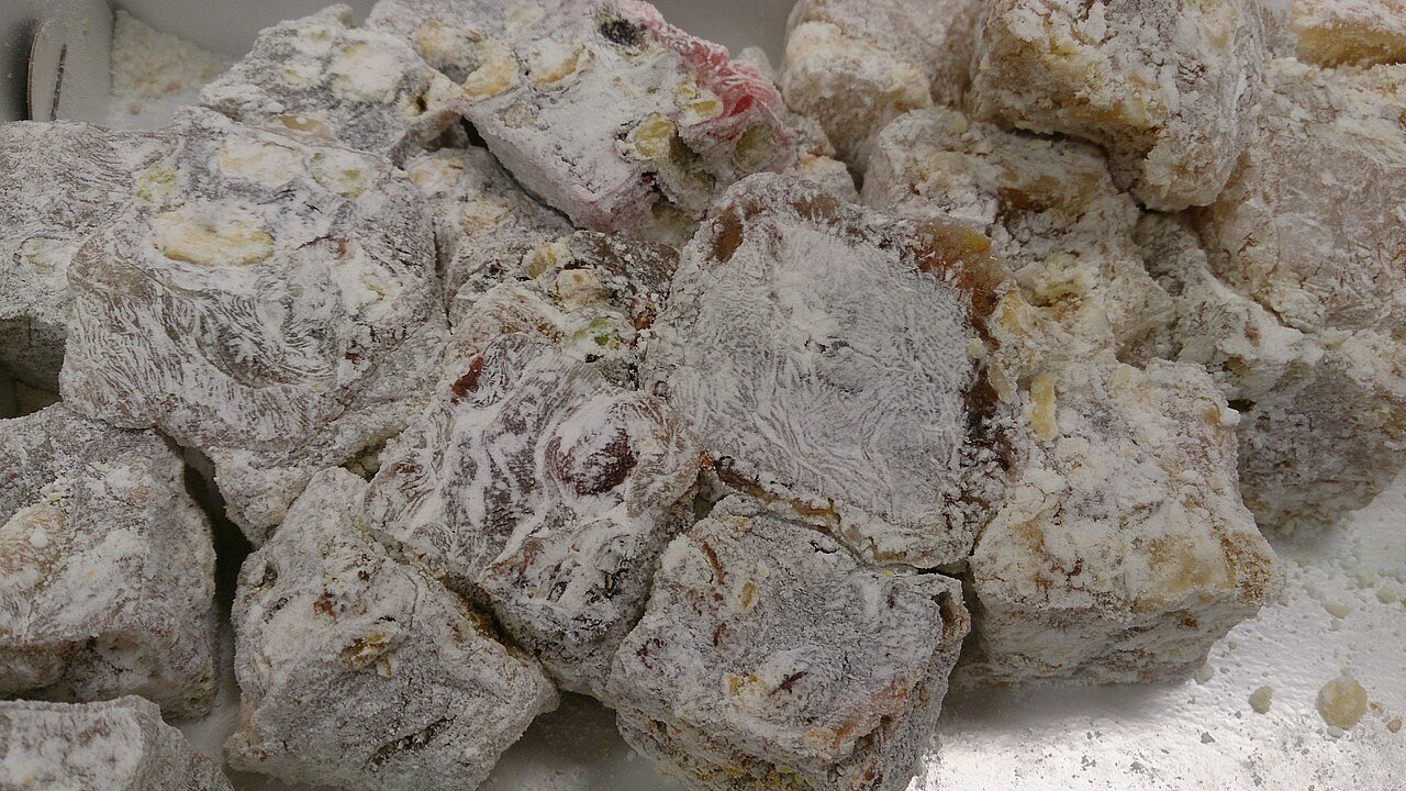 Turkish Delight (Lokum) — rose and pistachio sweet cubes dusted with sugar