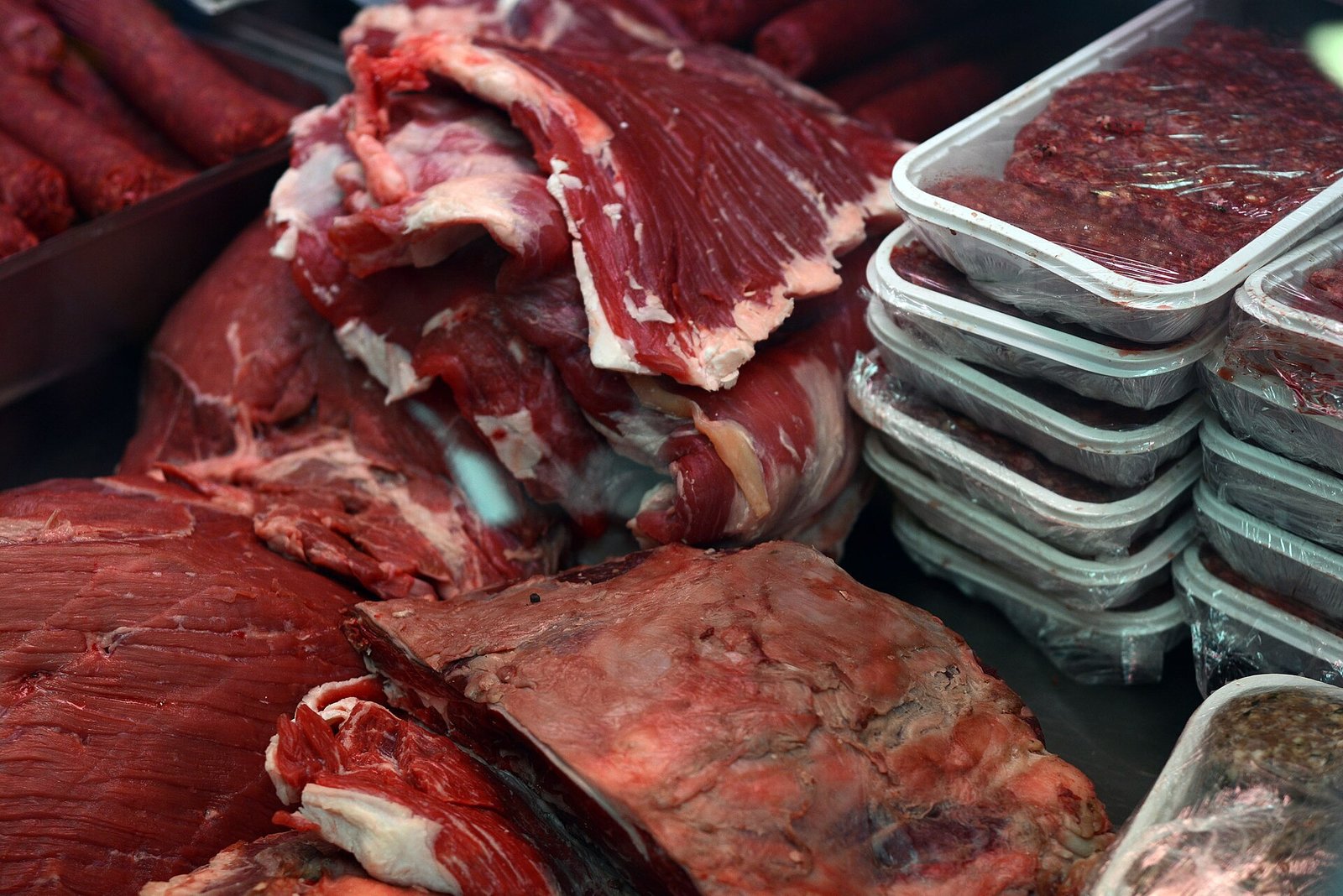 Halal meat counter with fresh cuts