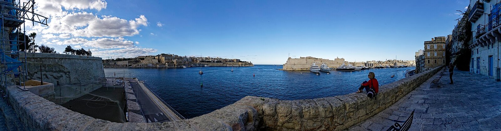Fort St Angelo and Birgu waterfront across the Grand Harbour